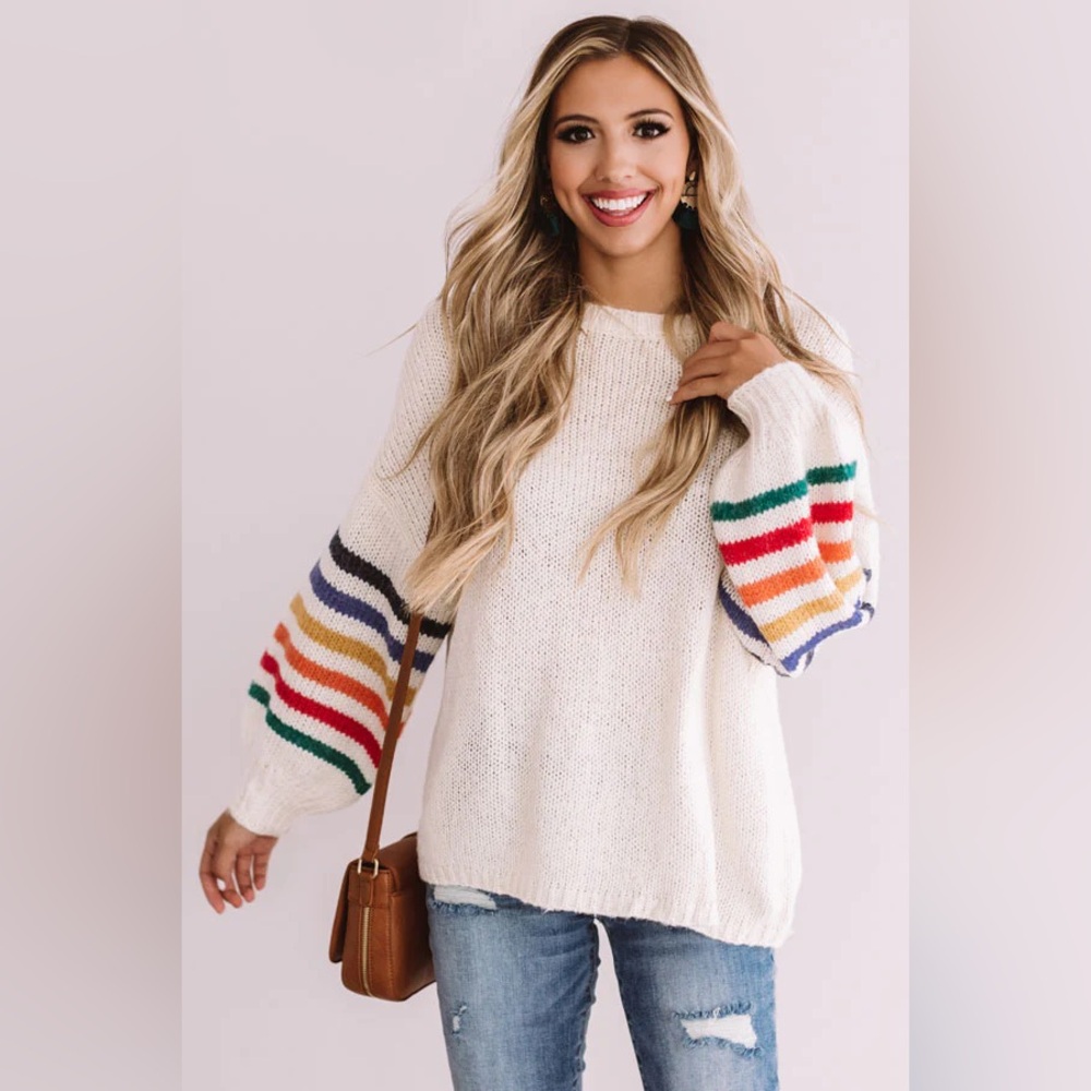 Striped Ballon Sleeve Sweater